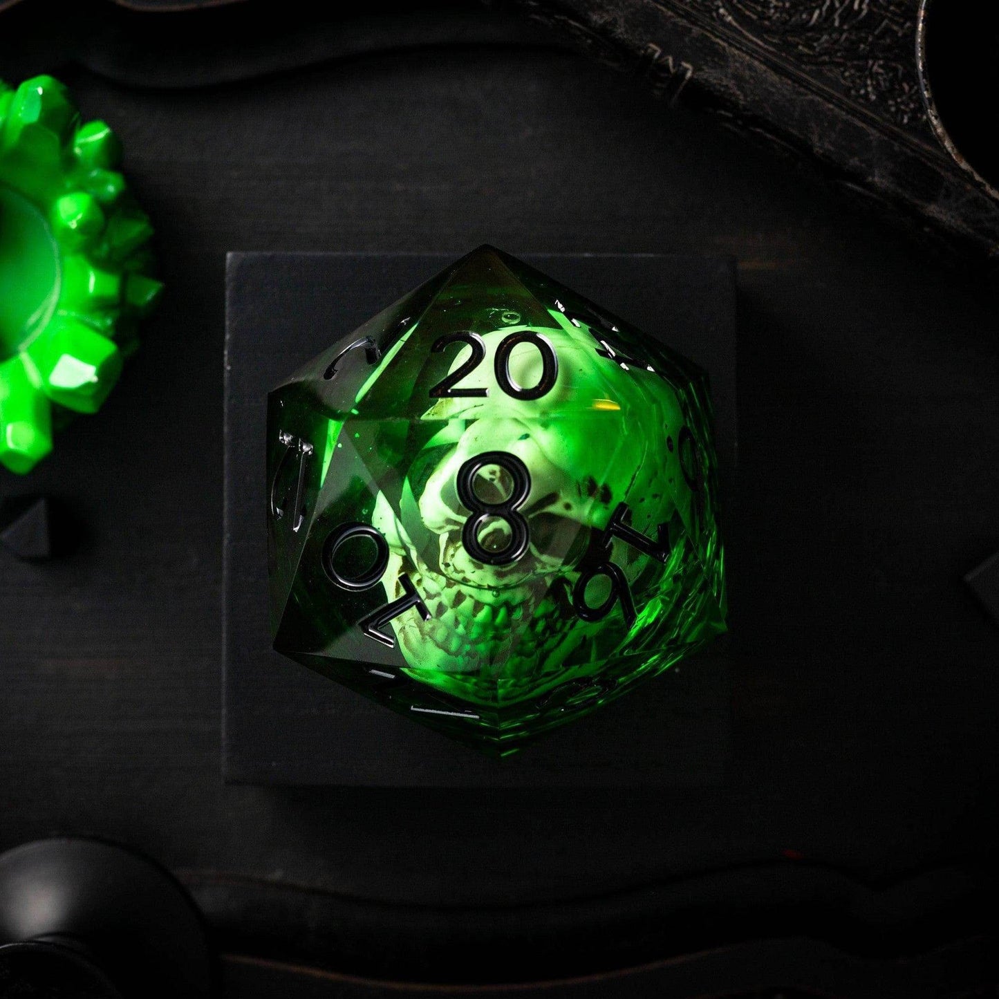 Massive Green Skull Liquid Core 95MM Chonk Handmade Resin Dice And Box - Only 1 D20