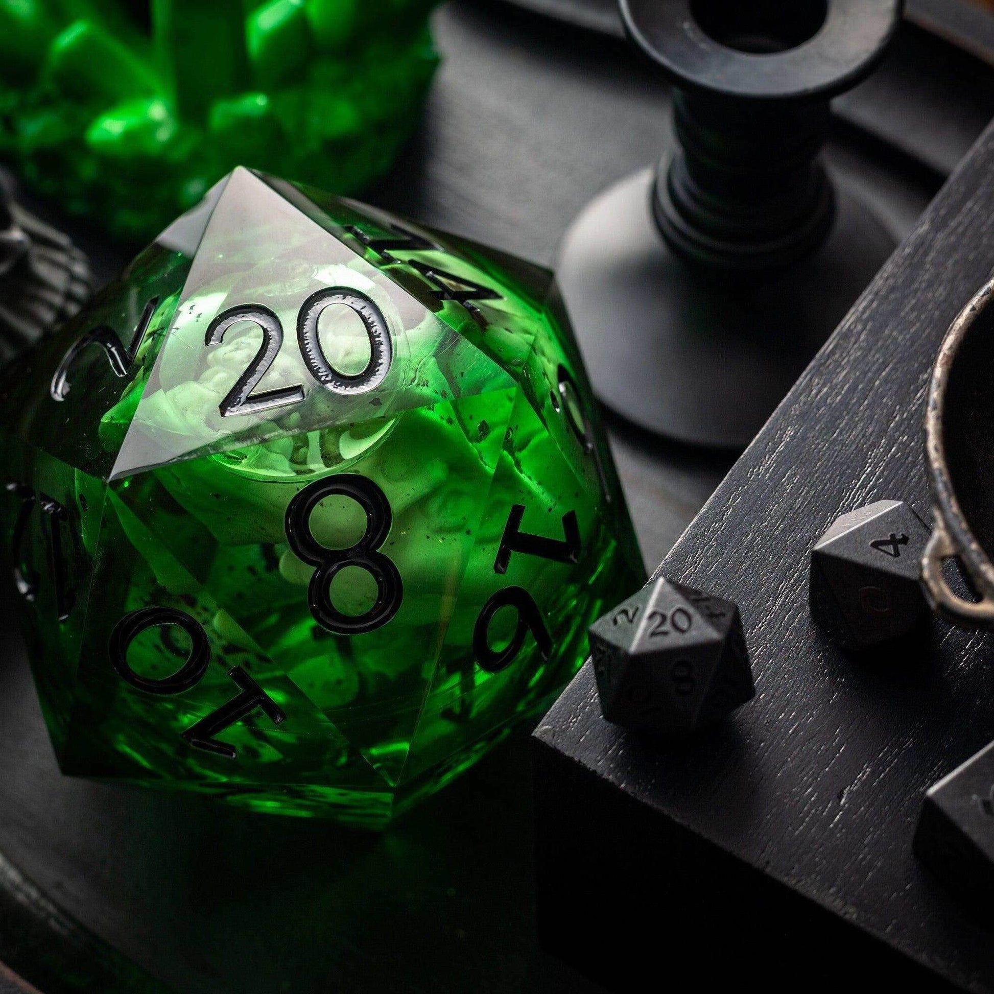 Massive Green Skull Liquid Core 95MM Chonk Handmade Resin Dice And Box - Only 1 D20