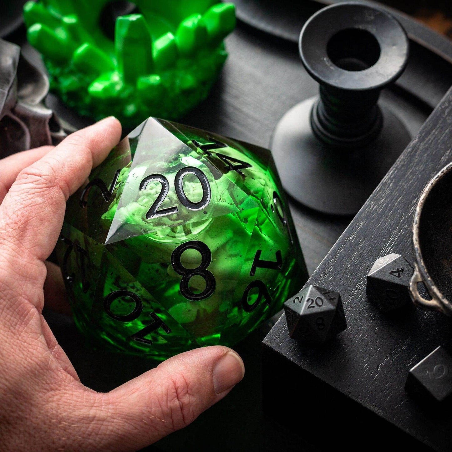 Massive Green Skull Liquid Core 95MM Chonk Handmade Resin Dice And Box - Only 1 D20
