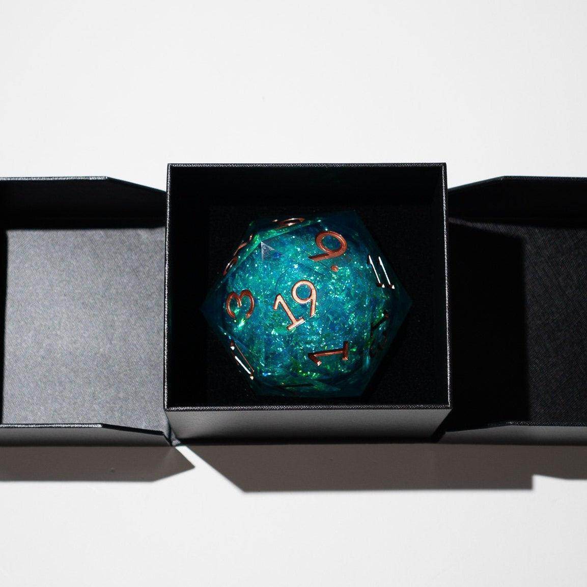 Massive Sea Green Teal Liquid Core 95MM Chonk Handmade Resin Dice And Box - Only 1 D20