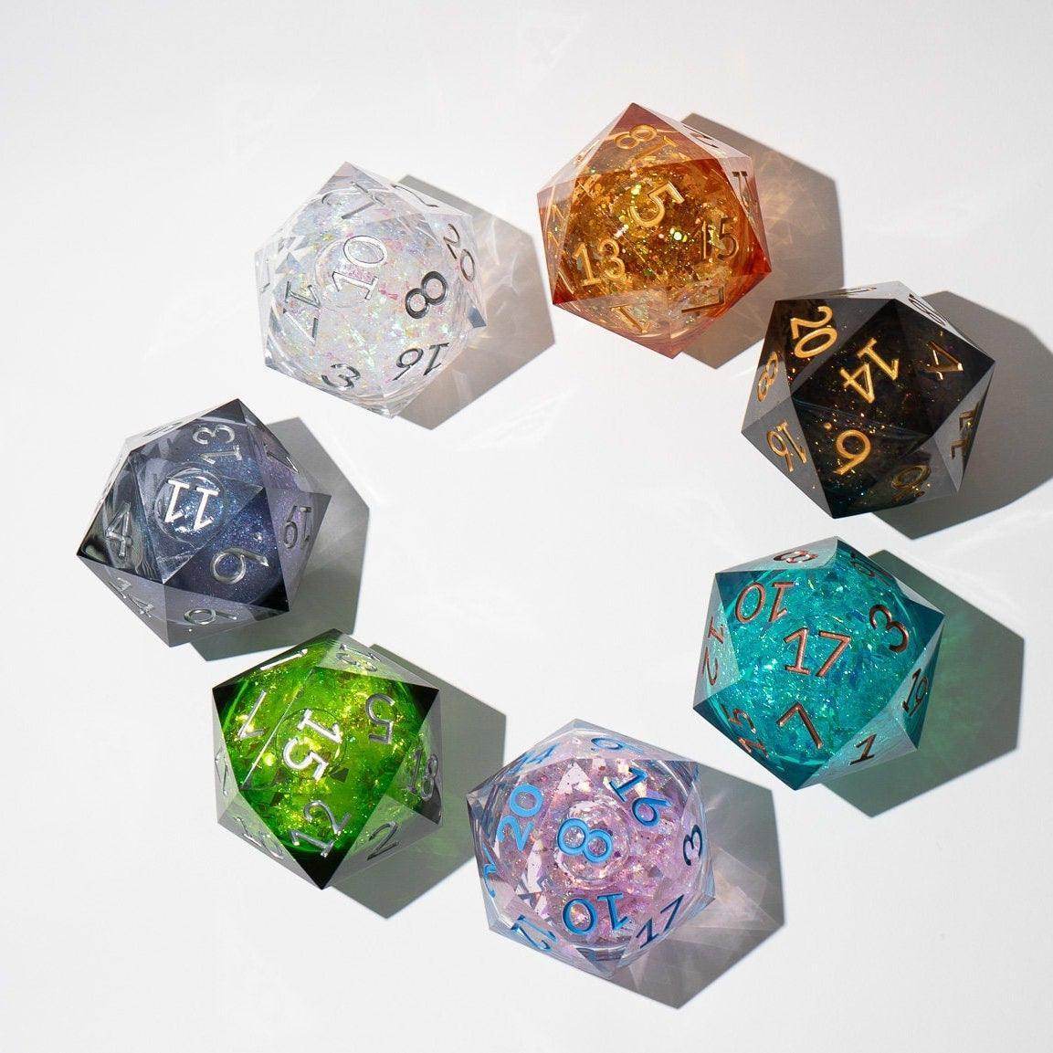 Massive Silver And Foil Liquid Core 95MM Chonk Handmade Resin Dice And Box - Only 1 D20
