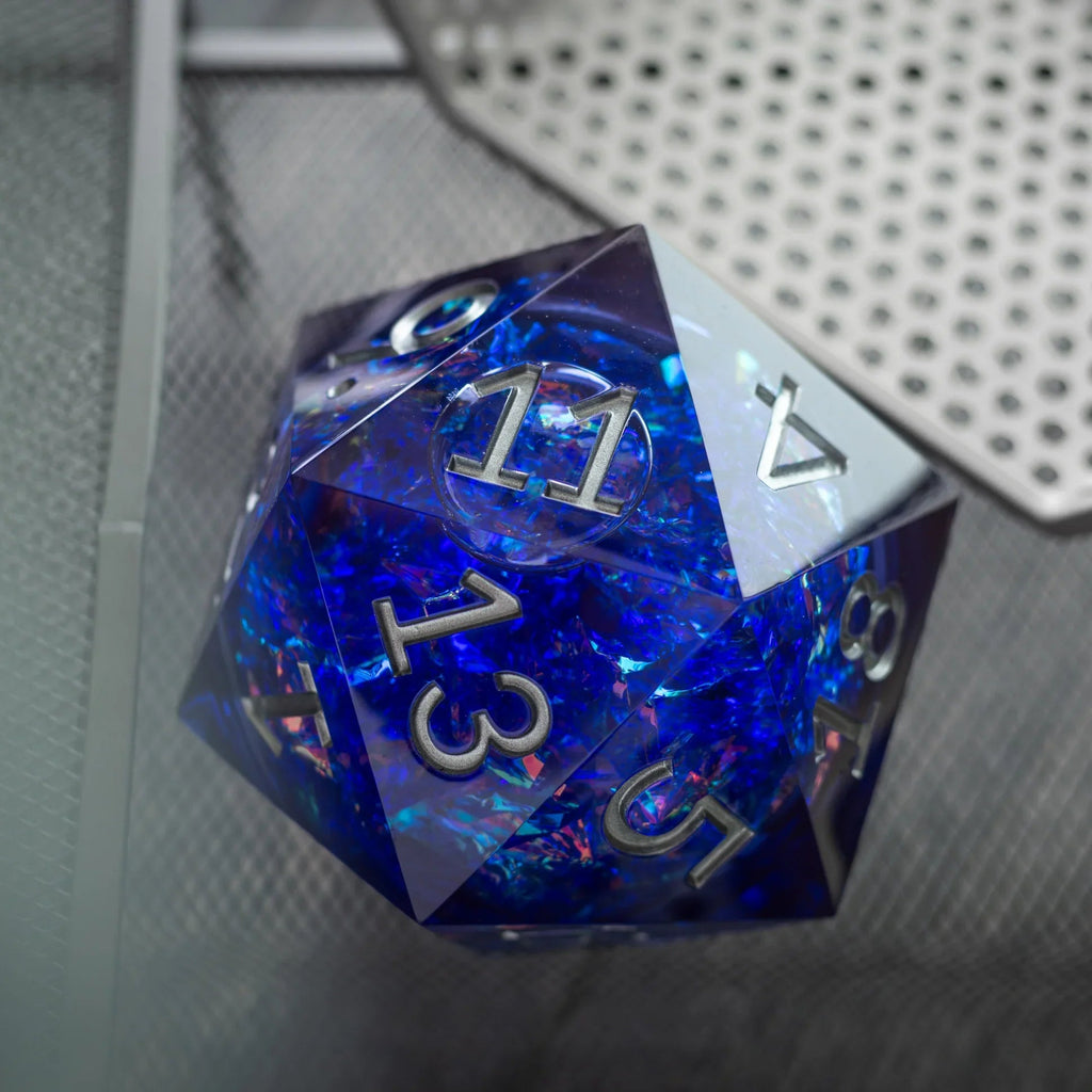 Massive Blue Liquid Core 95MM Chonk Handmade Resin D20 Dice with Box