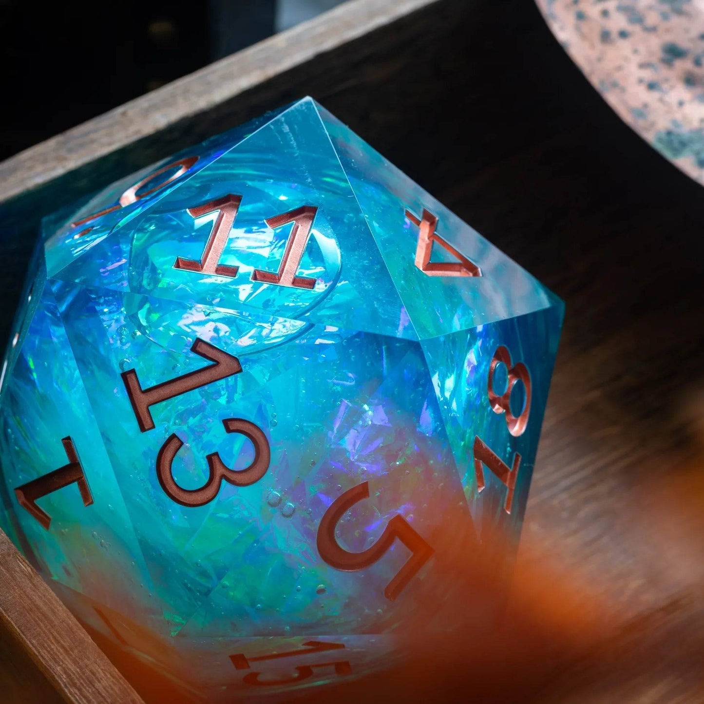 Massive Sea Green Teal Liquid Core 95MM Chonk Handmade Resin Dice And Box - Only 1 D20