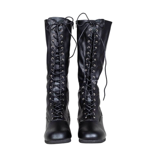 Matte Black Wrestling Boots Halloween Costume Cosplay - SMALL 8/9