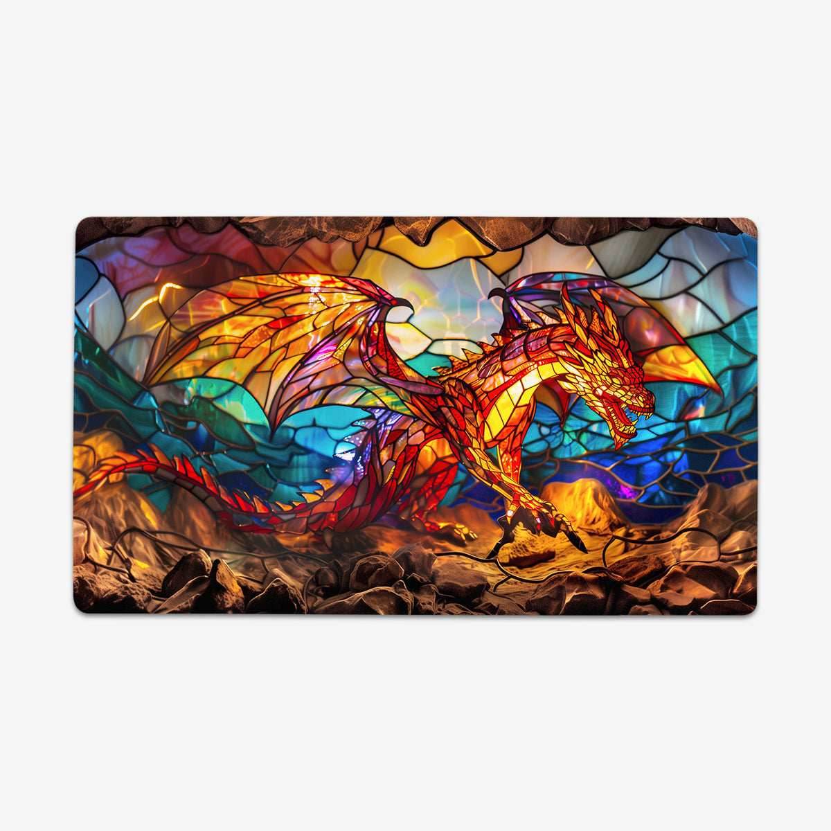 Red Dragon Stained Glass Playmat - Standard Playmat / Plain