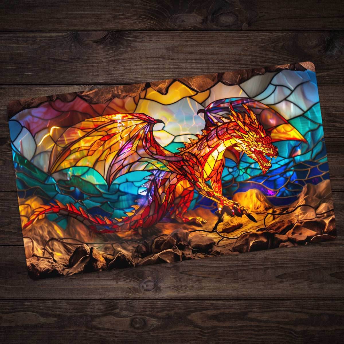 Red Dragon Stained Glass Playmat - Standard Playmat / Plain