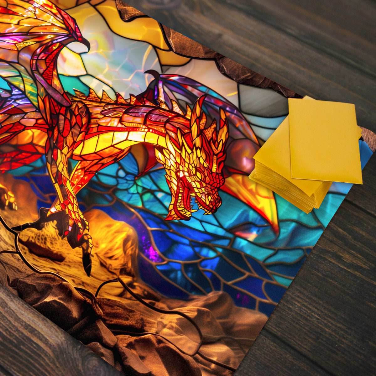 Red Dragon Stained Glass Playmat - Standard Playmat / Plain