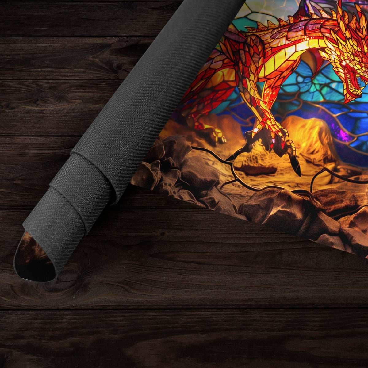 Red Dragon Stained Glass Playmat - Standard Playmat / Plain
