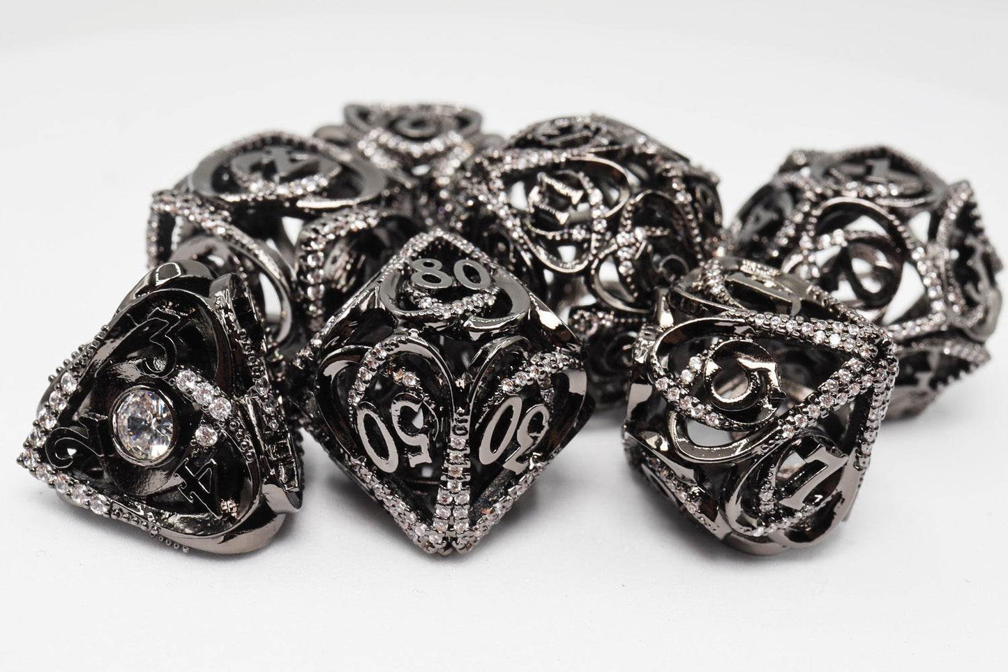 Hollow Hearts: Jeweled Midnight Metal - Metal RPG Dice Set - 