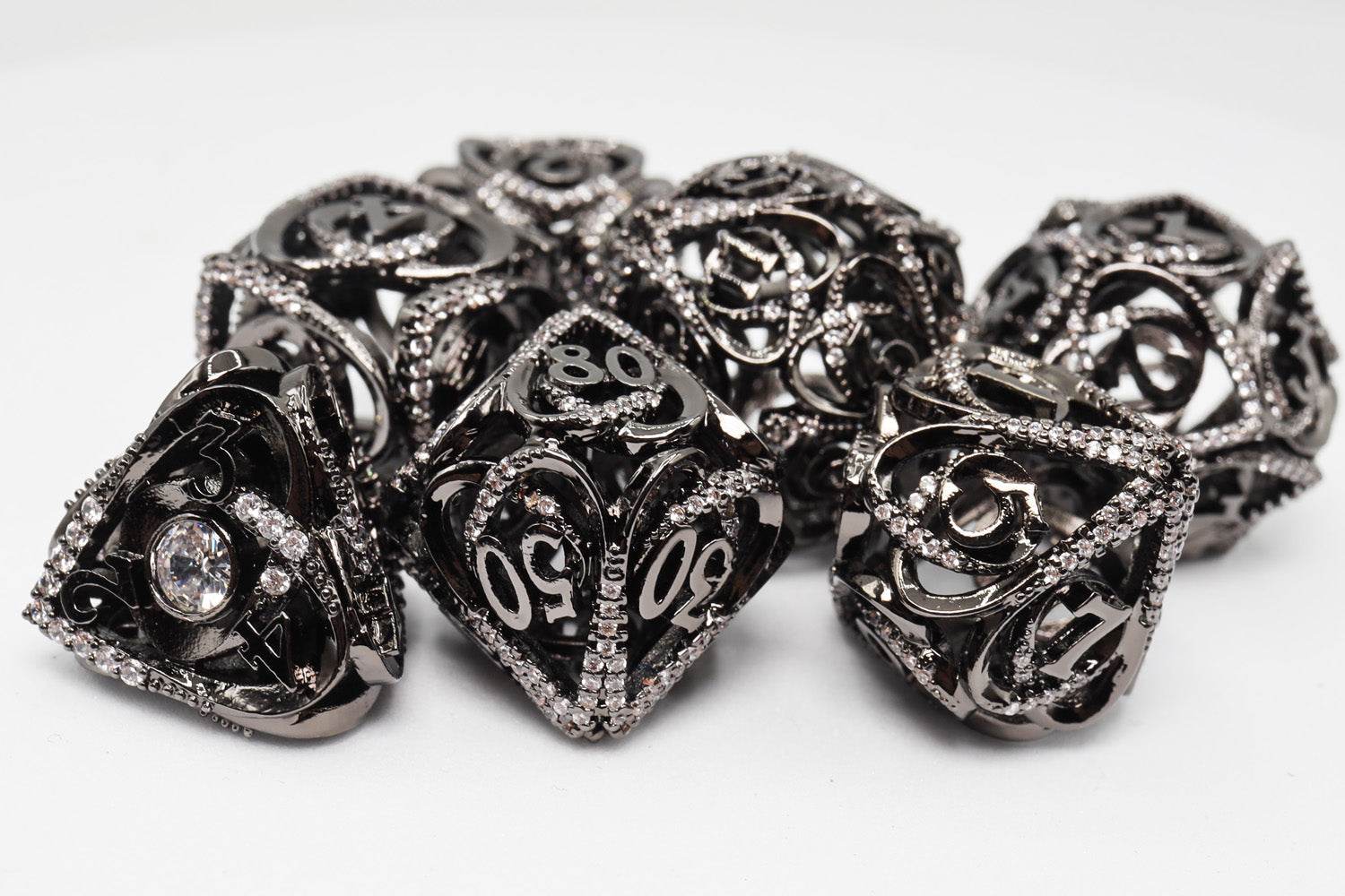 Hollow Hearts: Jeweled Midnight Metal - Metal RPG Dice Set - 