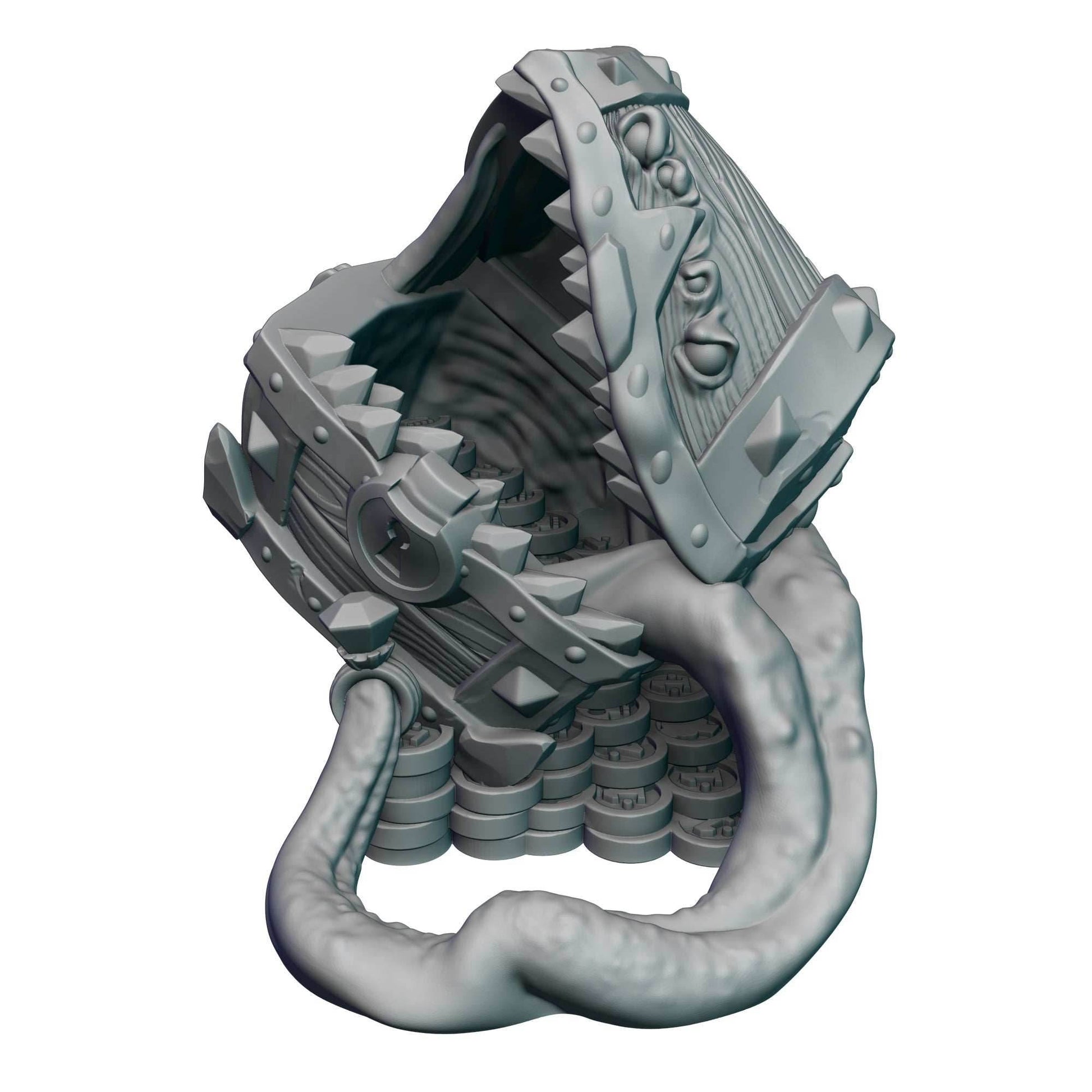 Mimic Treasure Chest 3D Printed Dice Tower - Mythic Mugs Collection by Ars Moriendi 3D| Dice Tray | D20 Dice Vault - Unleash the Mimic Magic - Black / Yes- Include Random Dice Set