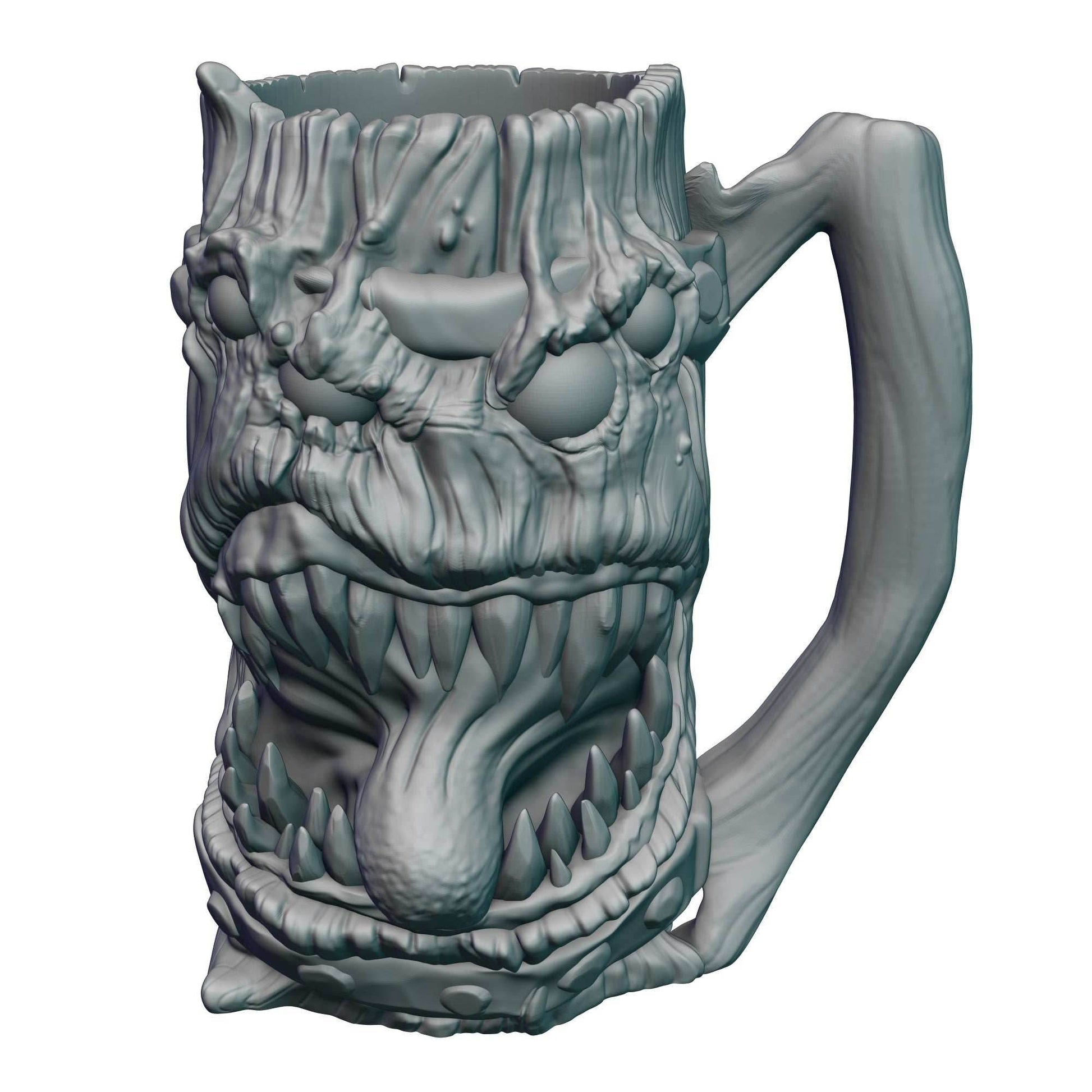 Mimic 3D Printed Can Holder- Mythic Mugs Collection by Ars Moriendi 3D- Beware the Jaws of the Mimic! - Black / Threaded with Lid