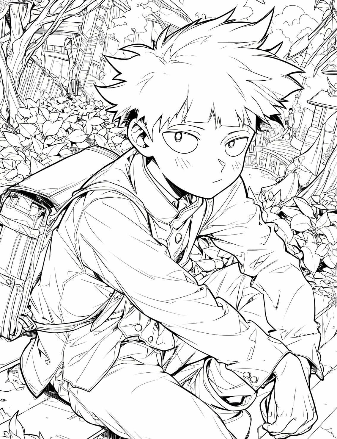 Mob Psycho 100 Coloring Page - A Quiet Day with Shigeo Kageyama Art