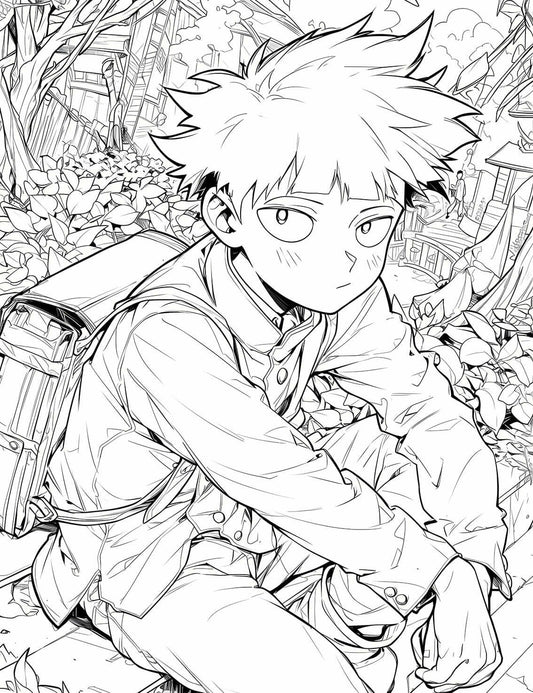Mob Psycho 100 Coloring Page - A Quiet Day with Shigeo Kageyama Art
