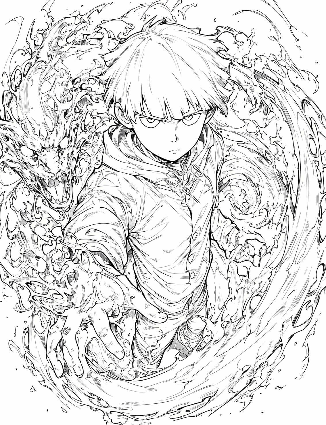 Mob Psycho 100 Coloring Page - Psychic Vortex Shigeo Kageyama Action