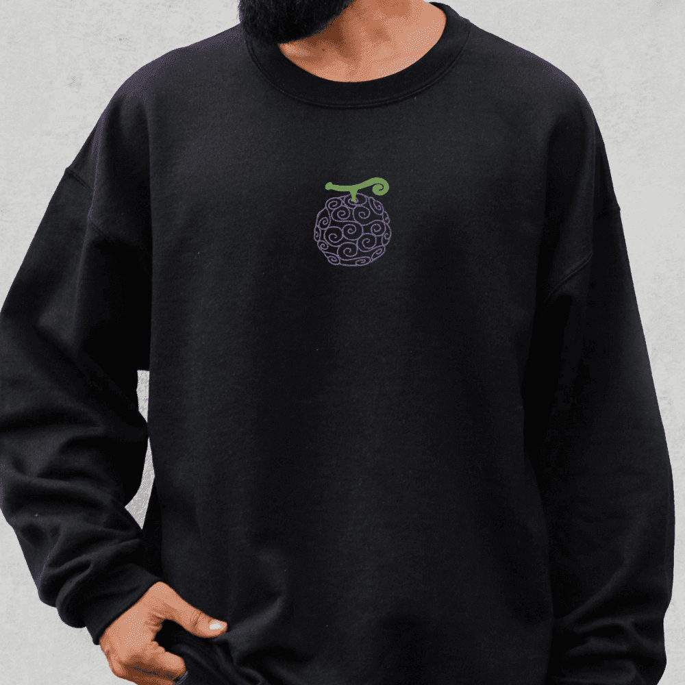 Gum Gum Devil Fruit Embroidered Unisex Premium Anime Crewneck Sweatshirt - Black / S