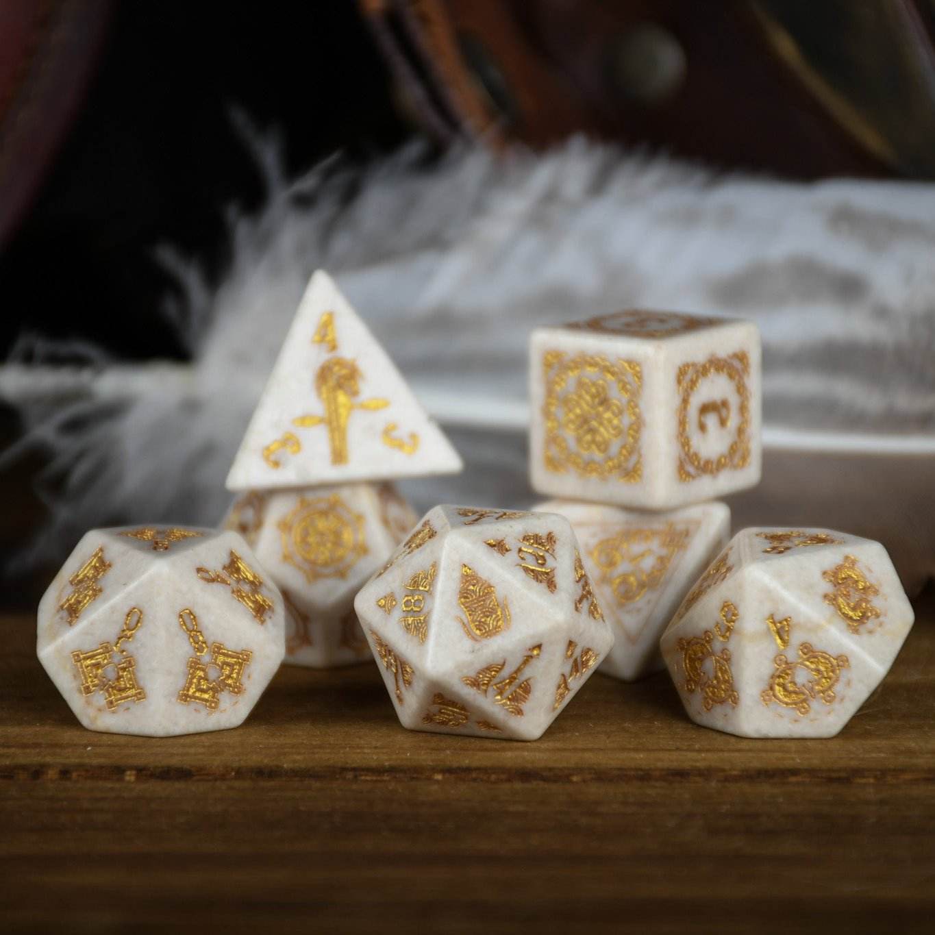 Mongolian White Opal Stone Dice Set - Dice Around the World Collection - 