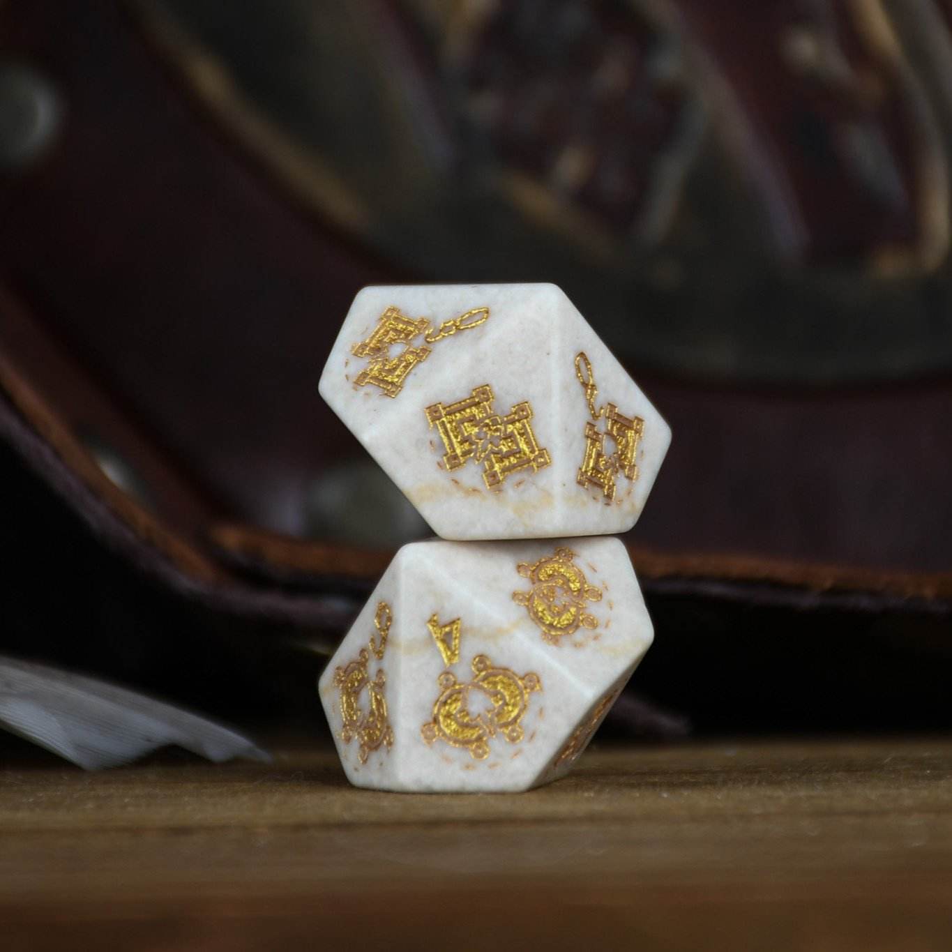 Mongolian White Opal Stone Dice Set - Dice Around the World Collection - 