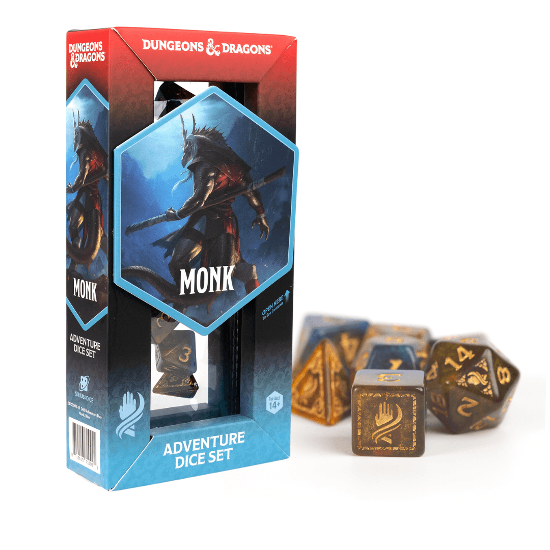 D&D Adventure Dice Set - Monk Edition | Blue/Gold 12pc Collection - 