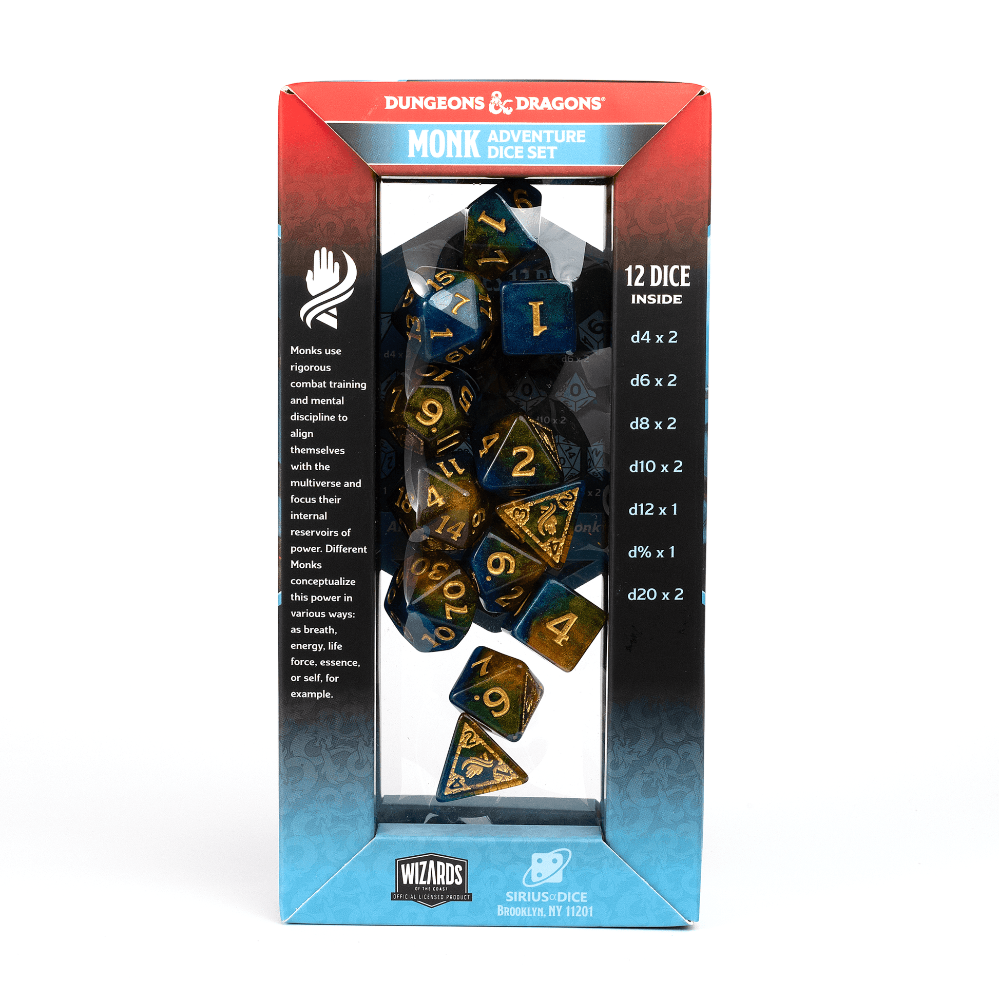 D&D Adventure Dice Set - Monk Edition | Blue/Gold 12pc Collection - 