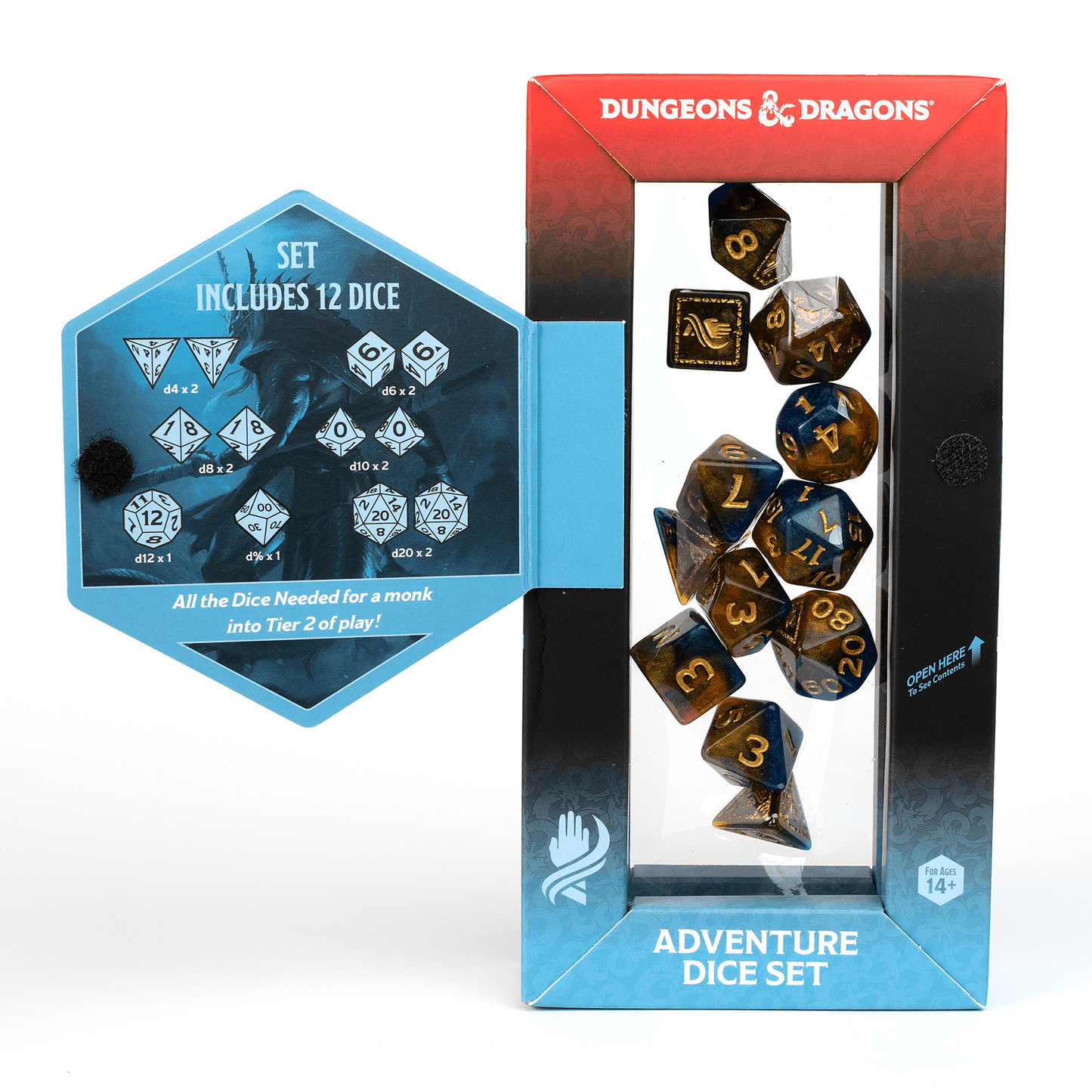 D&D Adventure Dice Set - Monk Edition | Blue/Gold 12pc Collection - 