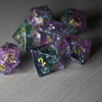 Moon Gate Purple Forge Fire Glass DND Dice Set - Full Set And Free Dice Box
