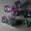 Moon Gate Purple Forge Fire Glass DND Dice Set - Full Set And Free Dice Box