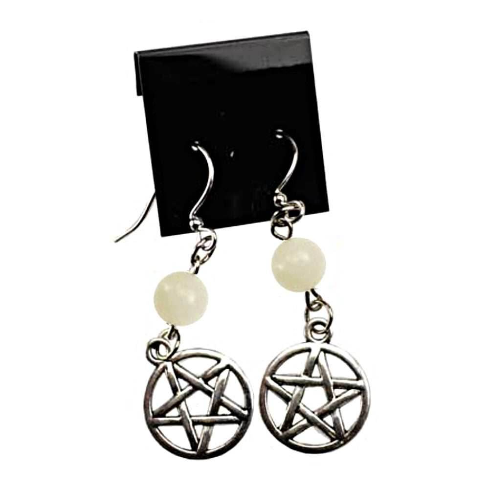 Moonstone Pentagram Earrings - 