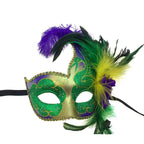 Mardi Gras Venetian Styled Mask With Feather Oneside