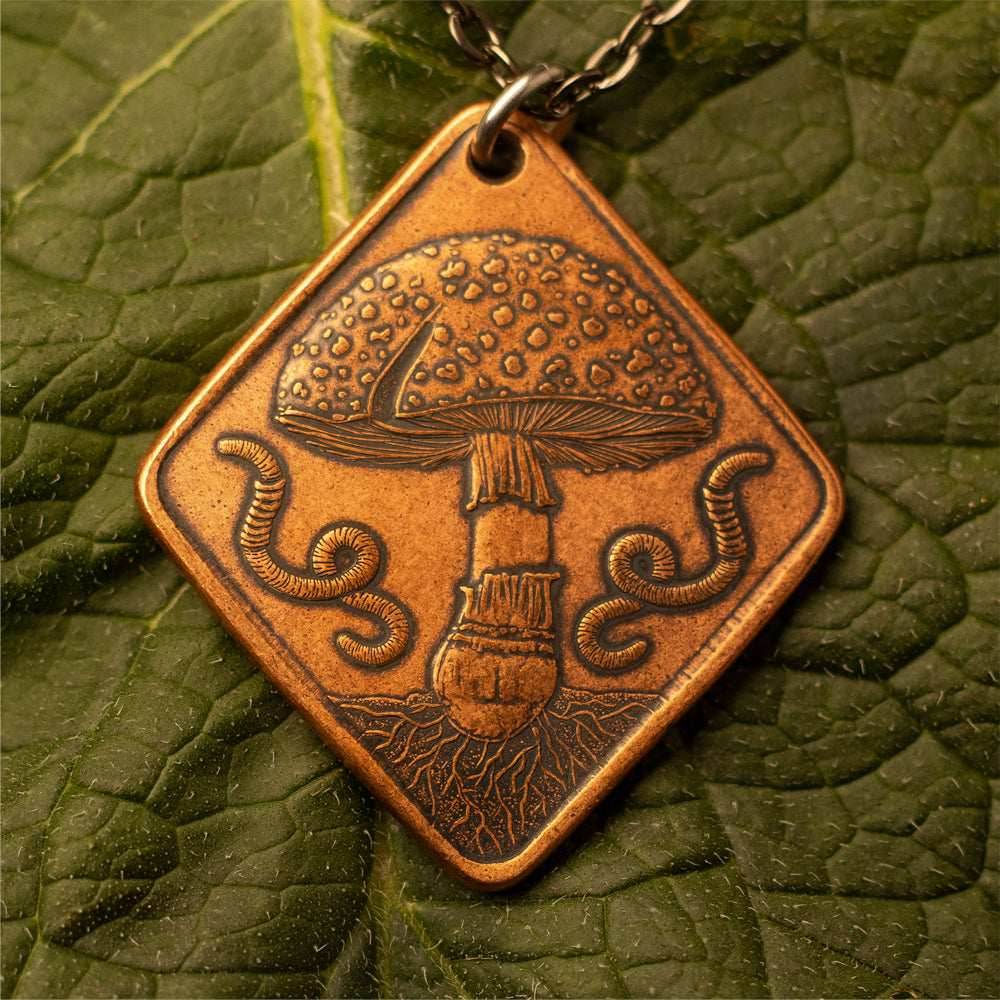 Morel and Amanita Mushrooms of Earth Charm or Necklace in Solid Copper - Charm only