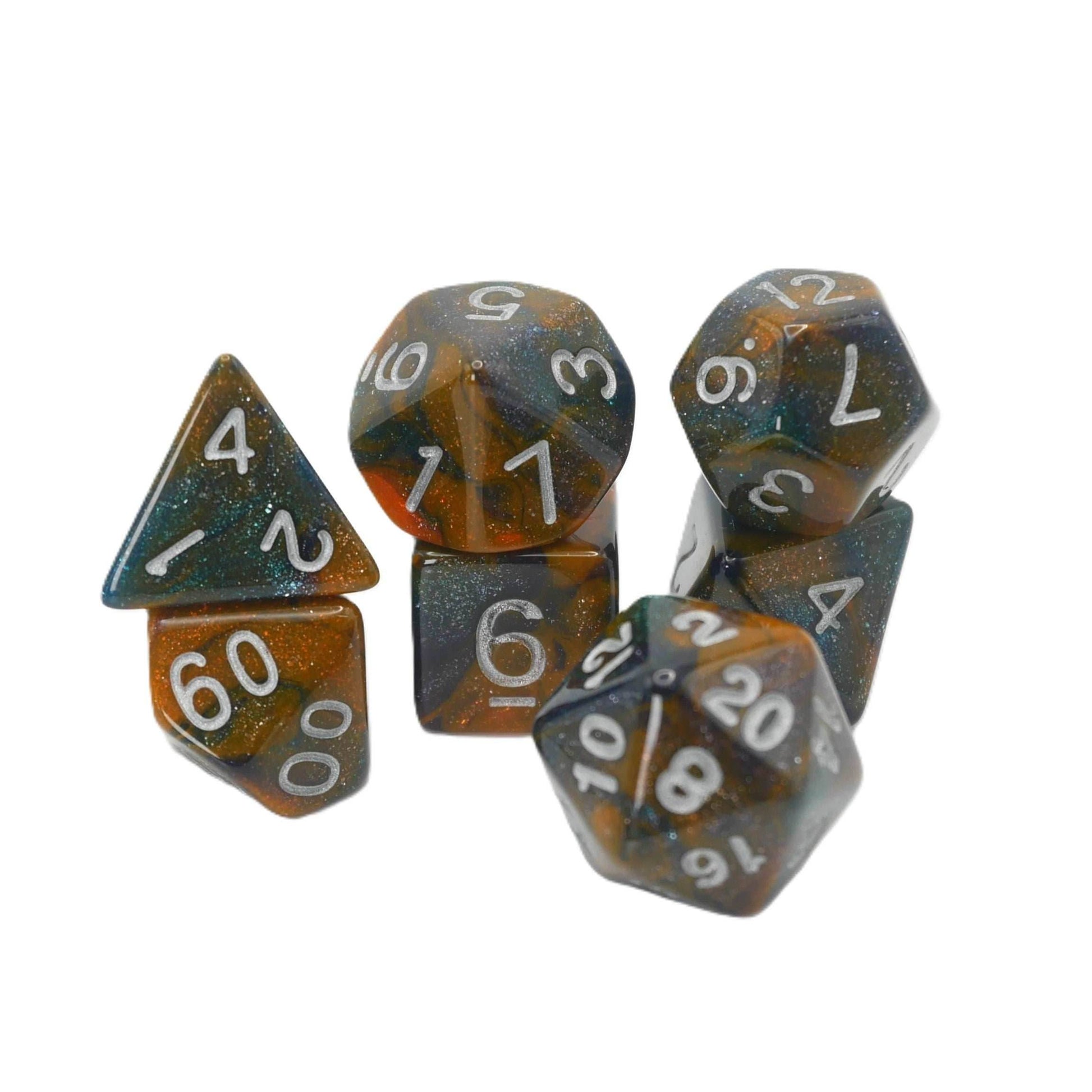 Mysterious Ink - 7 Piece DnD Dice Set | Acrylic RPG Gaming Dice - 