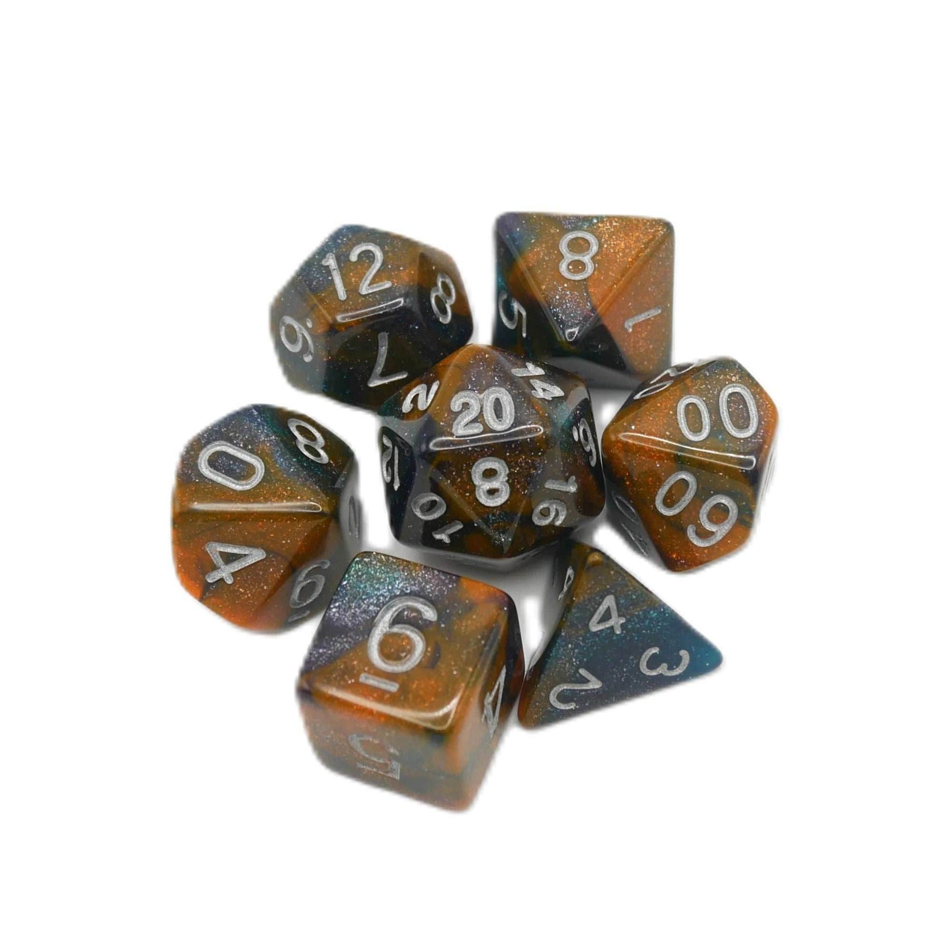 Mysterious Ink - 7 Piece DnD Dice Set | Acrylic RPG Gaming Dice - 