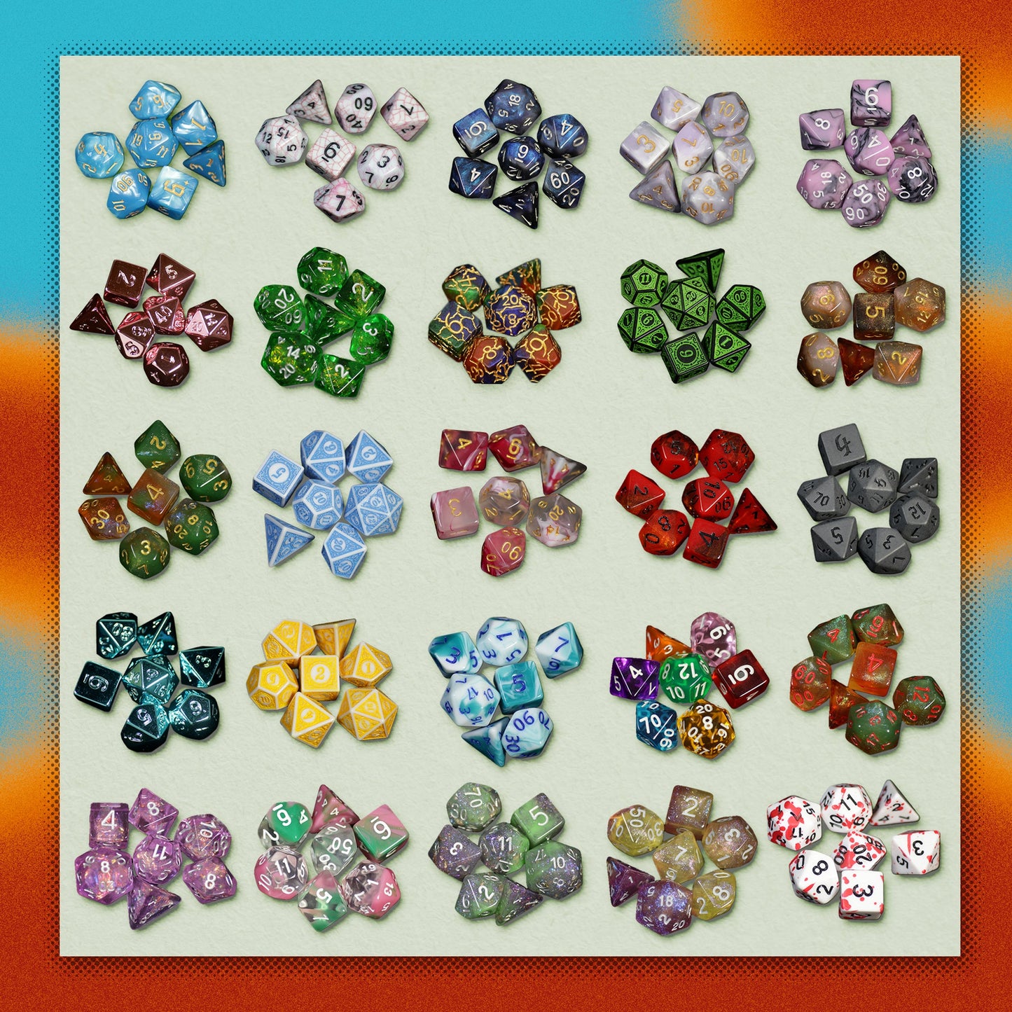 Mystery Dice 6 pack – 6 Dice Unique Sets in one cool bag, No Duplicates!