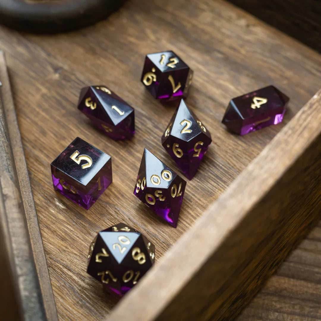 Mystic Violet Resin DND Dice Set - Full Set And Free Dice Box