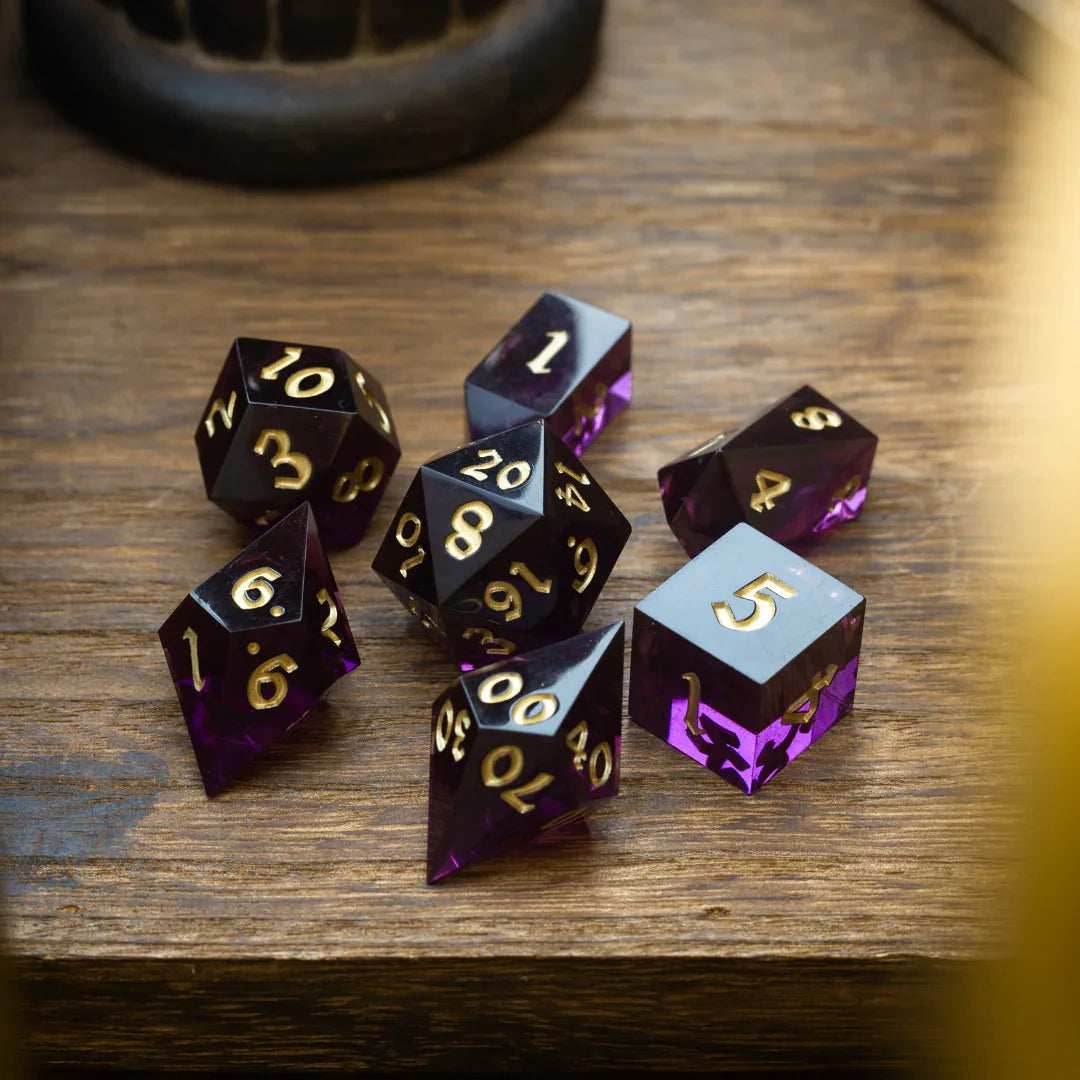 Mystic Violet Resin DND Dice Set - Full Set And Free Dice Box