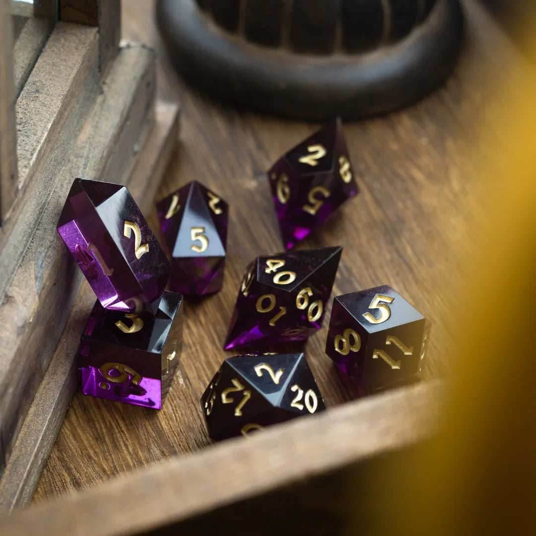 Mystic Violet Resin DND Dice Set - Full Set And Free Dice Box
