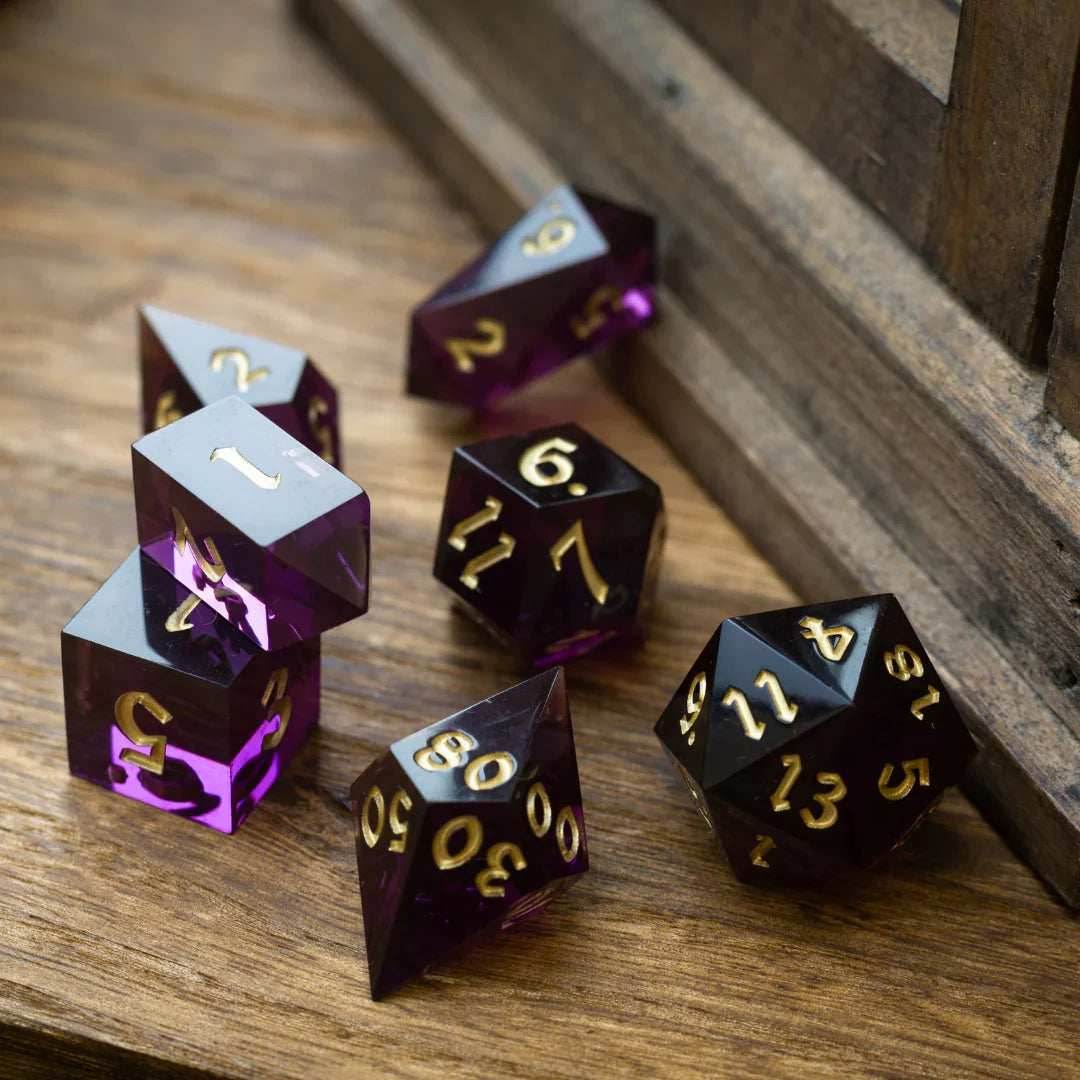 Mystic Violet Resin DND Dice Set - Full Set And Free Dice Box