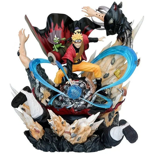 NARUTO UZUMAKI vs KAKUZU LED Anime Figurines, Naruto Shippuden Akatsuki vs Sage Mode Rasenshuriken 28 CM