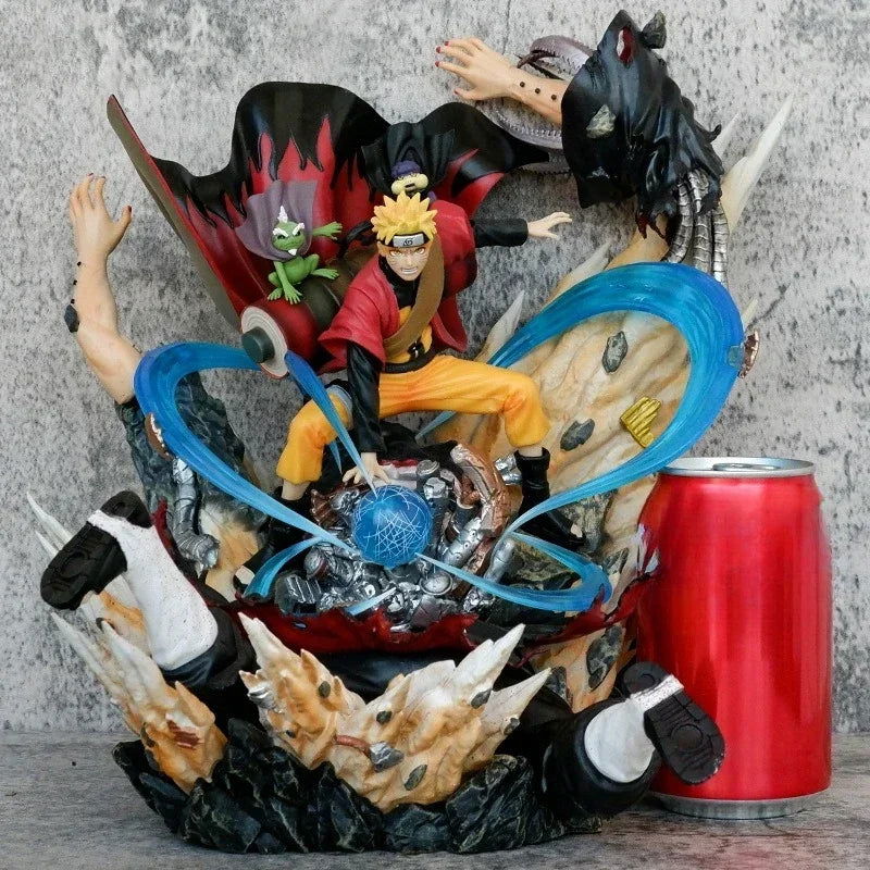 NARUTO UZUMAKI vs KAKUZU LED Anime Figurines, Naruto Shippuden Akatsuki vs Sage Mode Rasenshuriken 28 CM