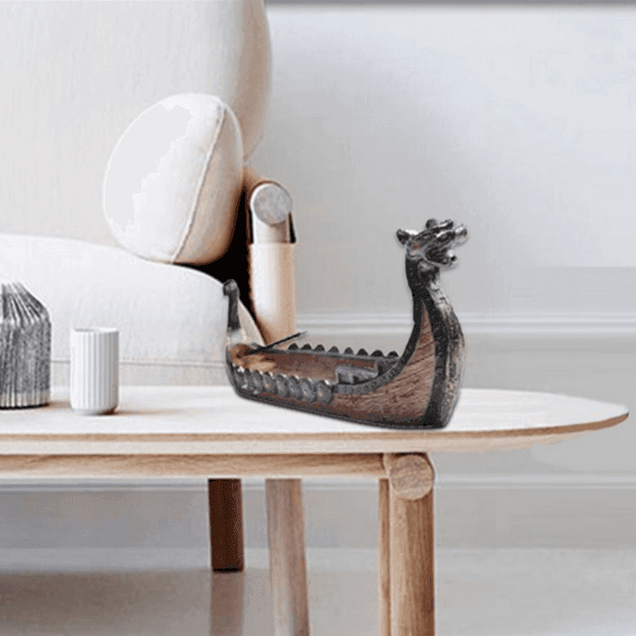 Retro Carving Viking Dragon Boat Incense Stick Holder - 