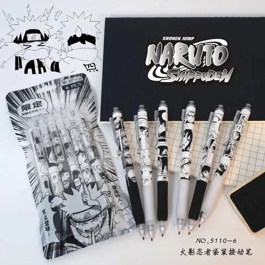 Naruto 6 PCS Set Gel Pen, Anime 0.5 Black Ink Signature Pen School Writing And Office Supplies Stationery Gift