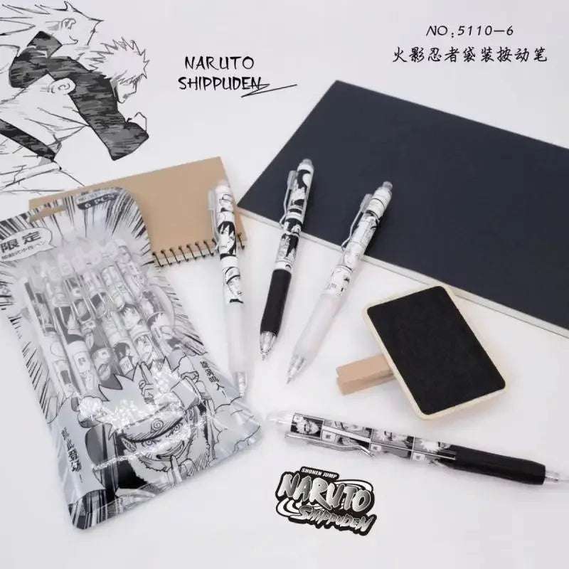 Naruto 6 PCS Set Gel Pen, Anime 0.5 Black Ink Signature Pen School Writing And Office Supplies Stationery Gift