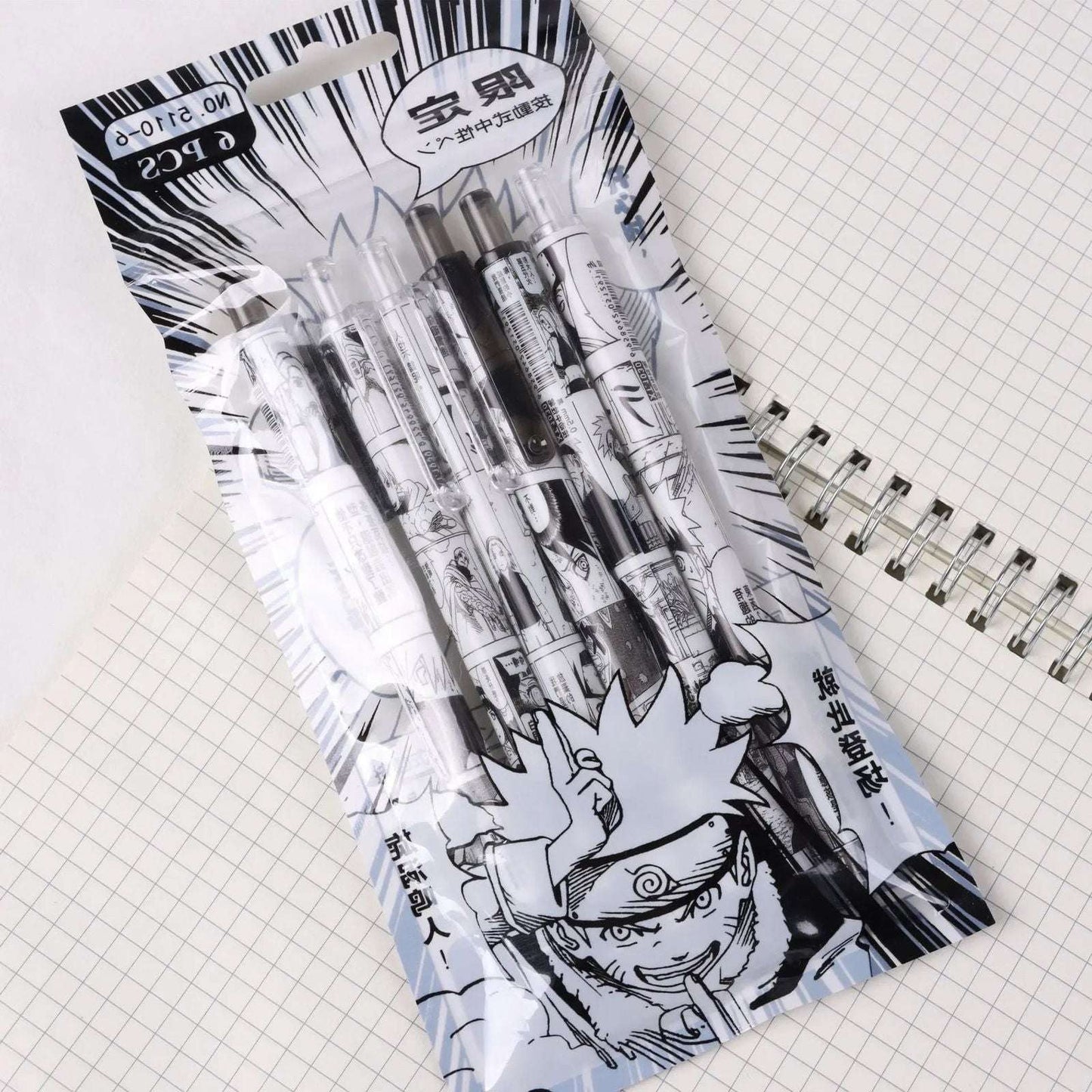Naruto 6 PCS Set Gel Pen, Anime 0.5 Black Ink Signature Pen School Writing And Office Supplies Stationery Gift