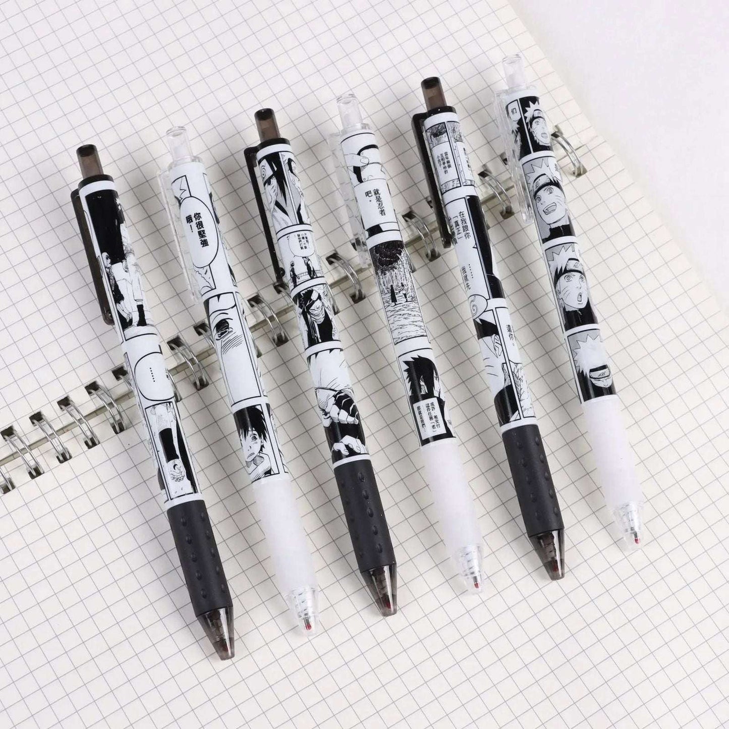 Naruto 6 PCS Set Gel Pen, Anime 0.5 Black Ink Signature Pen School Writing And Office Supplies Stationery Gift