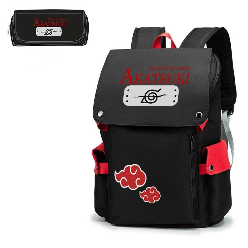 Naruto Anime Backpack, Includes Pencil Case and External Charging Port, Uzumaki Akatsuki School Students Schoolbag Leisure Computer Bag
