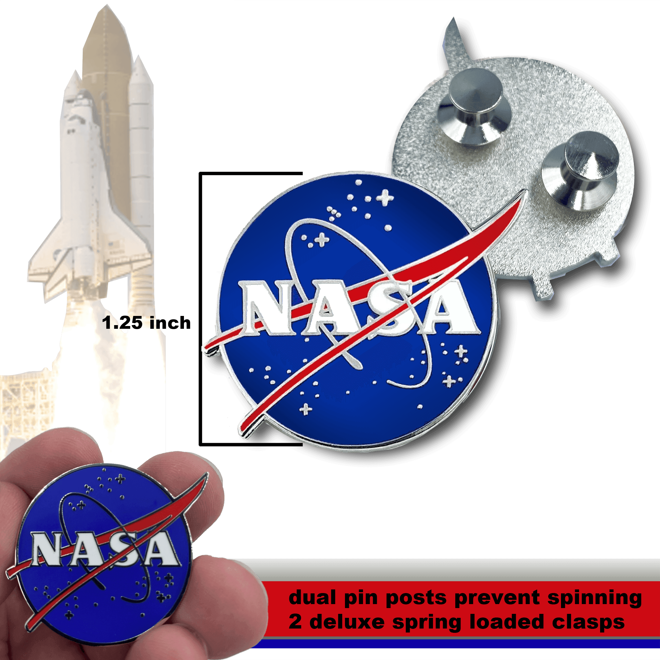 CC-008 NASA Pin with dual pin posts and deluxe pin clasps - 