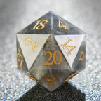 Natural Grey Marble D&D Gemstone Dice Set + Gold Numbers