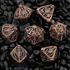 Necromancer - Ancient Red Copper Metal Hollow Skull DND Dice Set