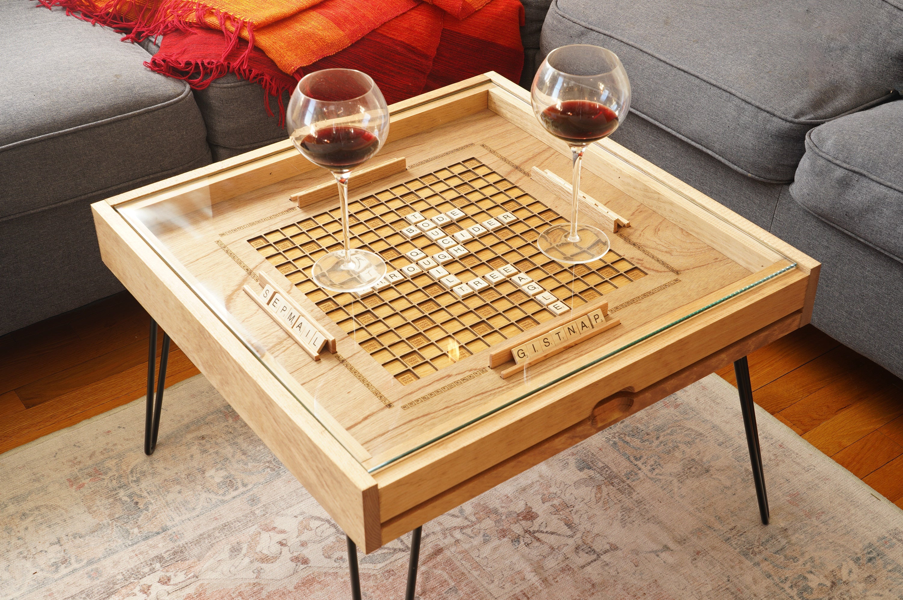 Rustic Scrabble Coffee Table with removable top - letter tiles included