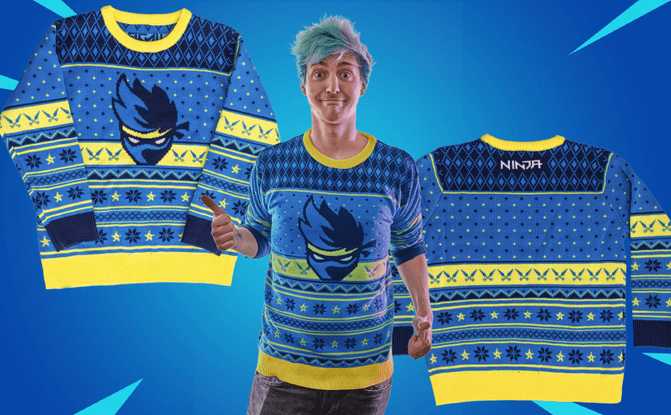 Fortnite Ninja Logo Ugly Christmas Sweater Shurikens Pattern - S